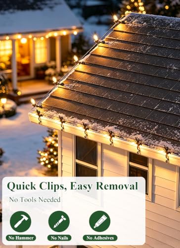 Black Christmas Light Clips for C7 & C9 string lights, 100 Pack - Gutter & Shingle Mounting