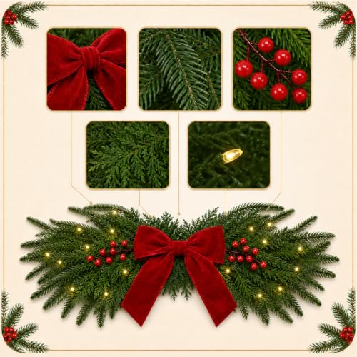 21.7-Inch Pre-Lit Christmas Swags for Garage Lights - 2-Pack Artificial Pine