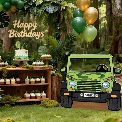 Jungle Safari Car Cardboard Cutout, 5.3ft Large Party Photo Booth Prop