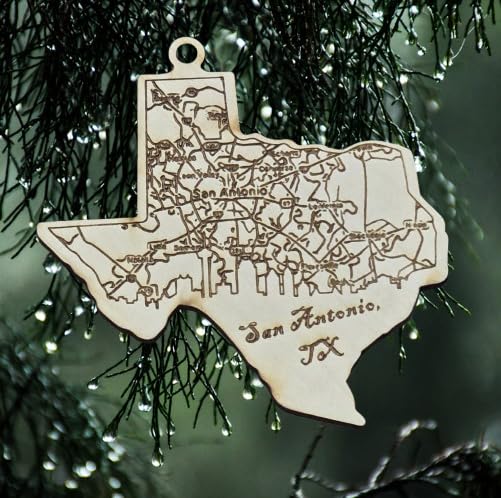Made by Massing Texas City Skyline Christmas Ornament - San Antonio Laser Engraved Basswood Holiday Decor