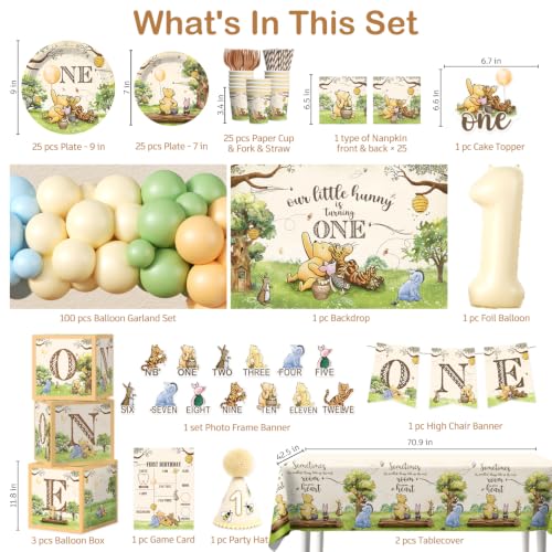 Classic Bear 1st Birthday Party Decorations Set for 25 Guests, 267 Pieces