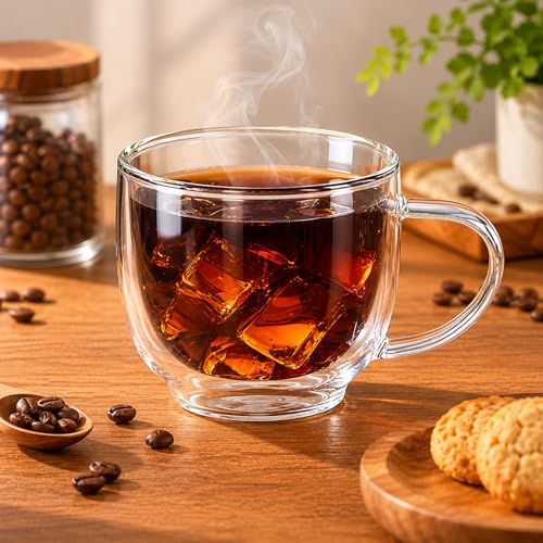 SCJHMY 6oz Double Wall Glass Coffee Mugs Set of 2 - Insulated Espresso Cups