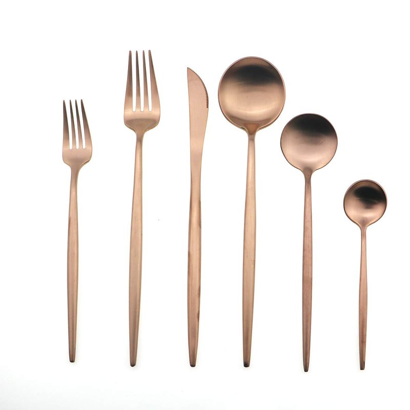 Gugrida Luxury Silverware Royal Cutlery Set - 24 Piece Flatware Set - Service For 4 18/10 Stainless Steel - Matte Rose Gold Finish w/Drinking Straw