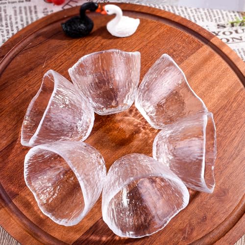 LMRLCS Set of 4 Glass Sake Cups 1.7oz Textured Japanese Style Drinking Glasses
