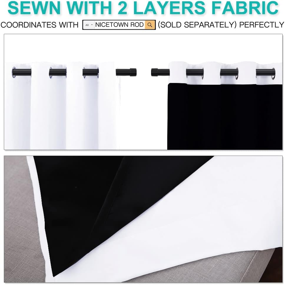 NICETOWN 100% Blackout Window Curtain Panels - Thermal Insulated Drapes, 84" Drop, White, 2 Pieces