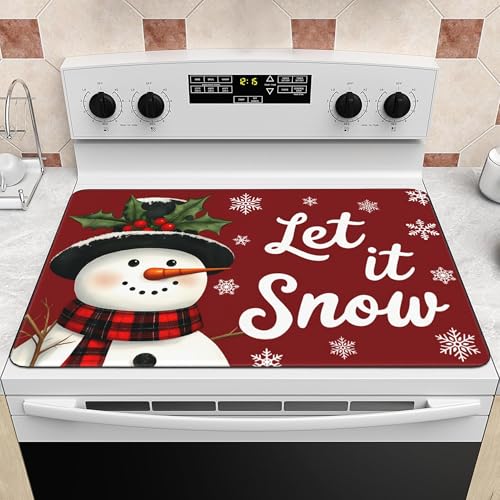 Red Let It Snow Stove Top Cover for Electric Cooktop 28x20 Inches Christmas Kitchen Decor