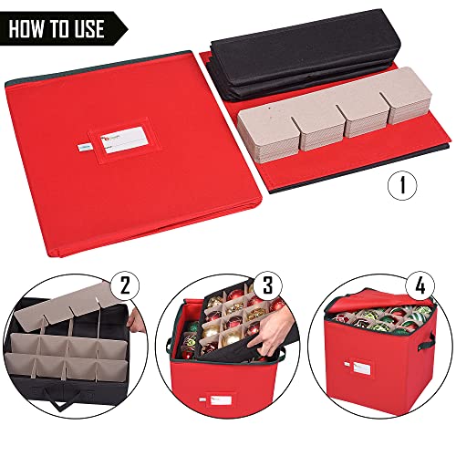 Primode Red Christmas Ornament Storage Box with 4 Trays, Holds 64 Decorations
