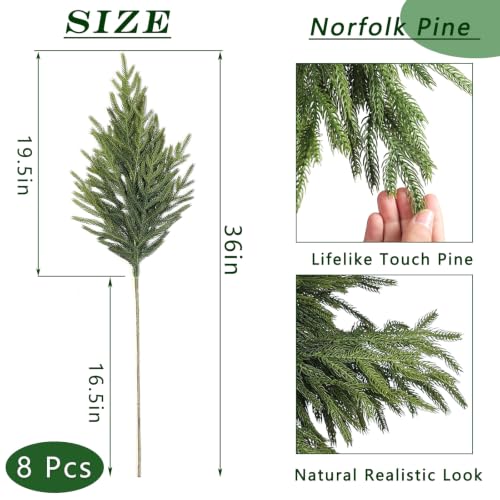 FOTEEWL 8 Pack 36-Inch Lifelike Norfolk Pine Branches for Christmas Decor