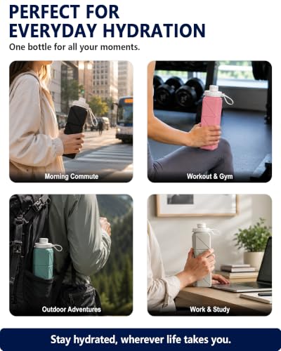 Collapsible Silicone Water Bottle 21oz Leakproof Travel Bottle