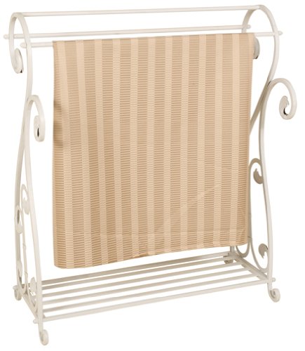 Whitewash Metal Quilt Rack with 3 Bars and Storage Shelf