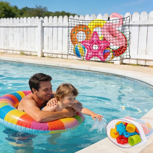 Extra Large Pool Toy Storage Net - 71"x47" Mesh Organizer with Hooks