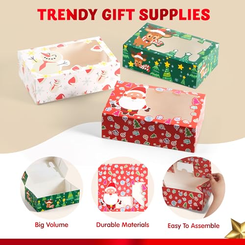 JOYIN 24-Pack Christmas Foil Treat Box with Window, 8.75 x 5.75 x 2.75in, Red/Green/White | Holiday Gift Boxes