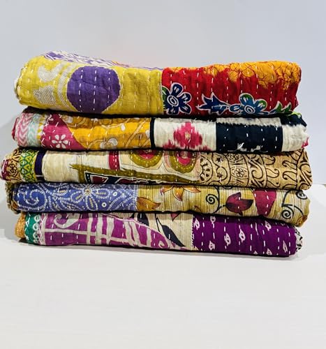 Handmade Vintage Indian Kantha Quilt - 90x60 Inch Cotton Blanket