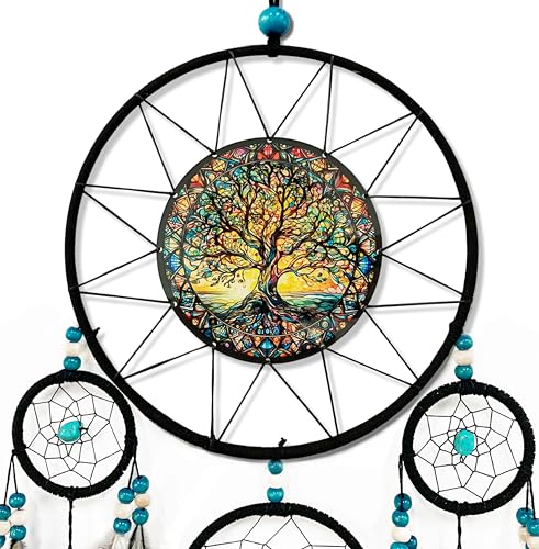 Tree of Life Dream Catcher Wall Decor - Hand-Woven Boho Hanging Ornament