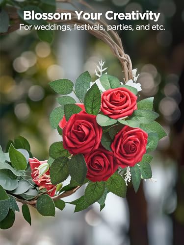 50 Pcs Dark Red Artificial Foam Roses with Adjustable Stems