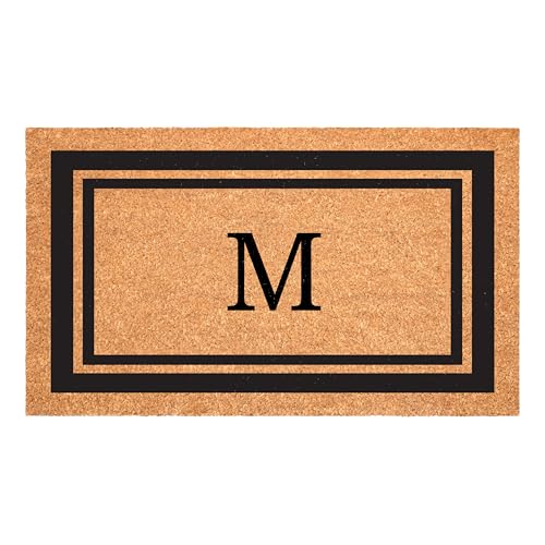 Monogrammed Coir Doormat 24" x 36" - Letter M Black Border