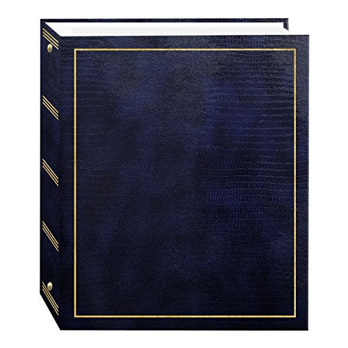 Magnetic Self-Stick Photo Album, 100-Page 3-Ring Binder, Navy Blue