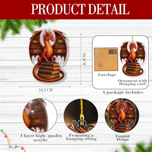 Dragon Bookworm Acrylic Christmas Ornament - Fantasy Book Lover Gift - Bookish Decor