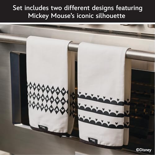 Disney Monochrome Mickey Mouse Kitchen Towels 2-Pack White - Absorbent & Machine Washable