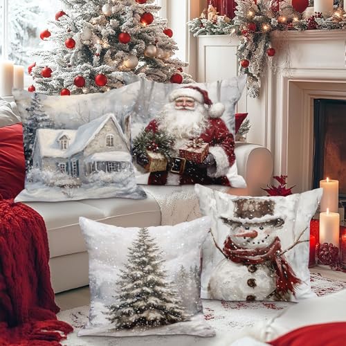 Lanpn 16x16 Christmas Throw Pillow Covers Set of 4 Holiday Decorative Pillowcases