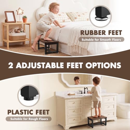 Height-Adjustable Wooden Step Stool - Non-Slip Heavy Duty Foot Stool