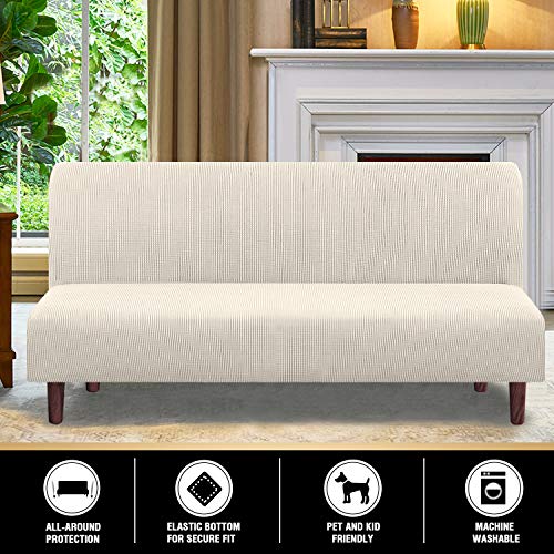Stretch Futon Cover with Elastic Bottom, Full/Queen Size, Biscotti Beige