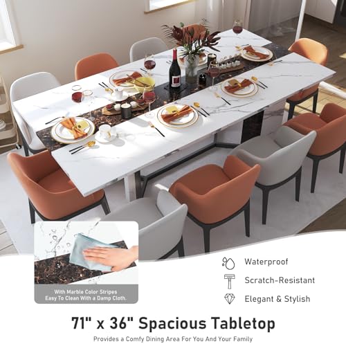 71-Inch Large Rectangular Dining Table, Modern Kitchen Table with Marble Look