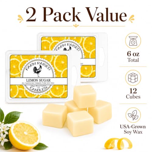 Lemon Sugar Soy Wax Melts - 2 Pack Scented Citrus & Vanilla Wax Cubes