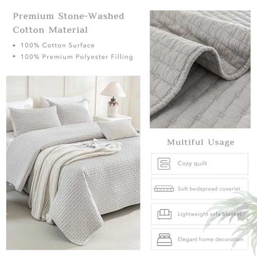 CozyTide Oversized King Quilt Set - 3-Piece Stone-Washed Cotton Bedspread