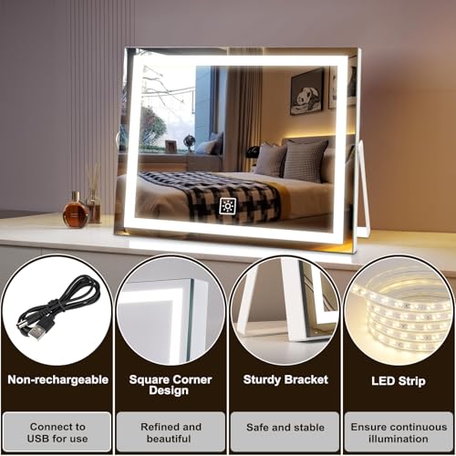 ACOLAR 14 Inch LED Vanity Makeup Mirror with Lights, Dimmable Touch, 360° Rotation, Large Metal Frame, 11" W