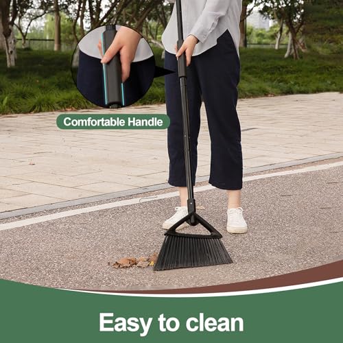 Heavy-Duty Outdoor & Indoor Angle Broom with 57-Inch Long Steel Handle