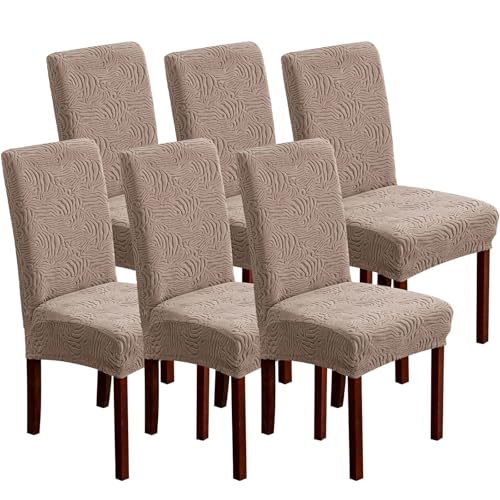 Stretch Dining Chair Covers Set of 6 | Jacquard Pattern, Machine Washable