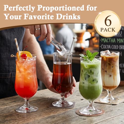 Hurricane Glass Set of 6 with 10 Umbrella Drink Straws for Cocktails & Party