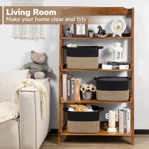 Woven Storage Basket for Shelves 13"x10"x9" Black Cotton Rope Cube Bin