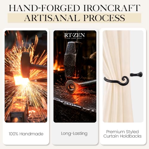 Wrought Iron Curtain Tiebacks, Heavy Duty Metal Drapery Holdbacks, 2 Pack