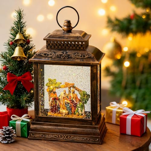 Christmas Snow Globe Lantern Water Nativity Scene with Music & Timer - The Nativity Story