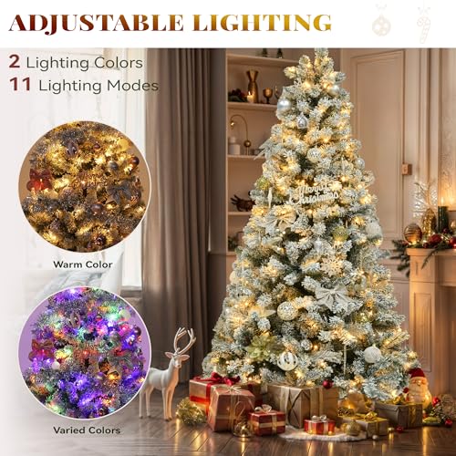 6ft Prelit Snow Flocked Artificial Christmas Tree with Remote Control