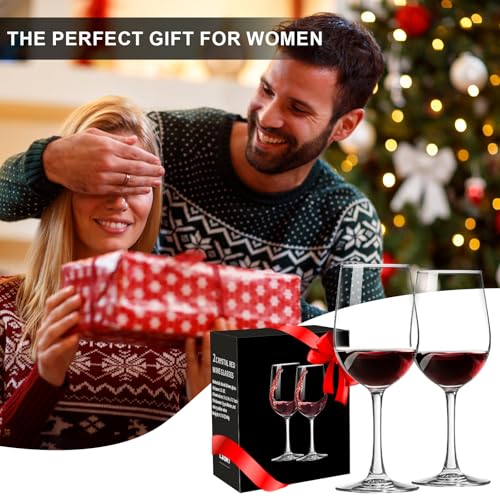 Red Wine Glasses Set of 2 - Hand-Blown 10oz Stemware for Red & White Wines