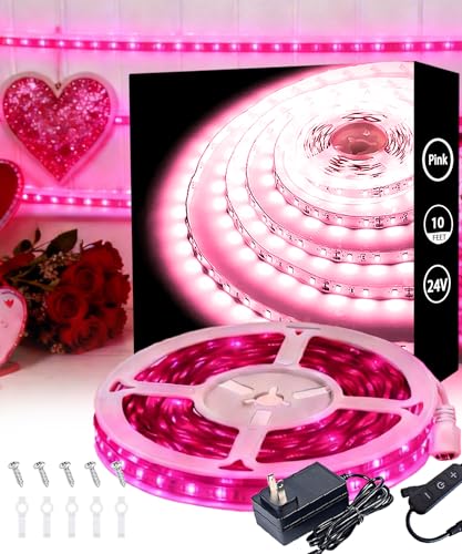 10ft Pink LED Strip Lights, Dimmable Flexible Rope Lighting for Bedroom