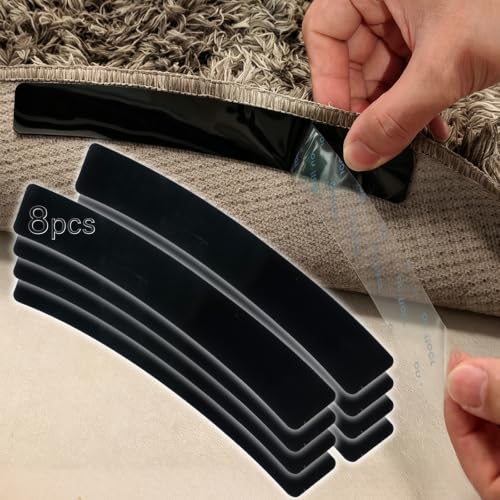 Reusable Curved Rug Gripper Pads for Round Rugs, 8 Pack Non-Slip Tape