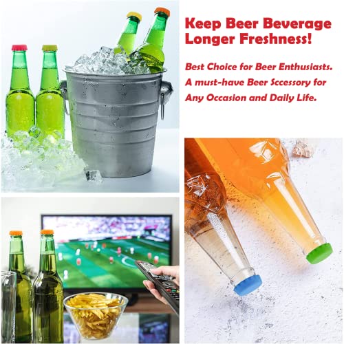 Superjackwang 6 Pack Reusable Silicone Beer Bottle Caps - Food Grade, BPA-Free, Multi-Color Seals for Soda, Beverages & Homebrew