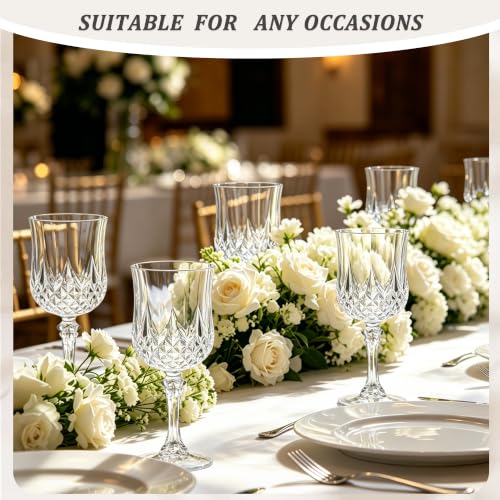 7oz Vintage Plastic Wine Glasses, Reusable Crystal Goblets - 24 Pack