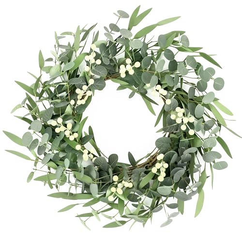 20-Inch Eucalyptus Wreath for Front Door, Artificial Greenery for All Seasons
