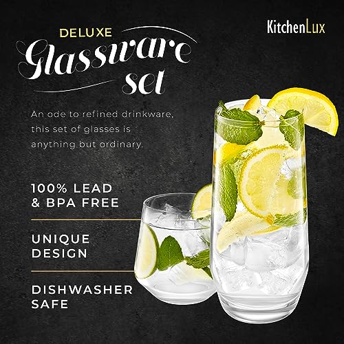 Kitchen Lux 8-Piece Glasses Set - 4 Highball & 4 Rocks Drinkware