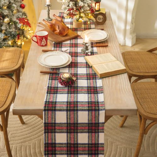 AQOTHES Red & White Plaid Christmas Table Runner 13" x 72"