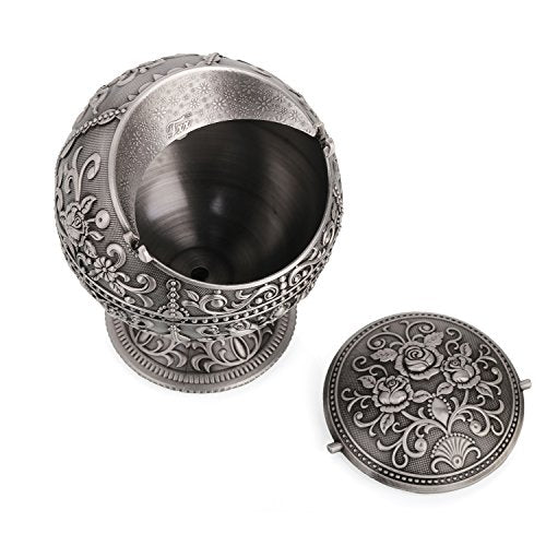 Vintage Metal Windproof Ashtray with Lid - Hand Stamped Tabletop Ash Tray