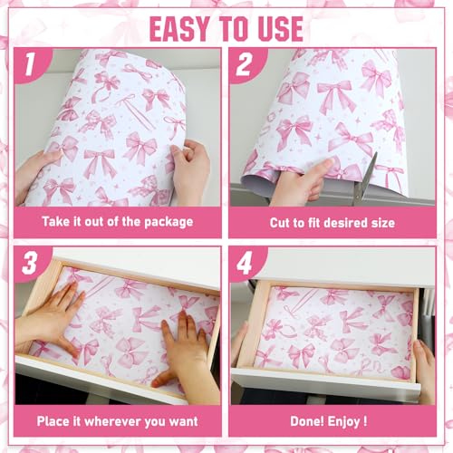 20 Sheet Scented Drawer Liners, Pink Bow Print Shelf Paper for Dresser Closet