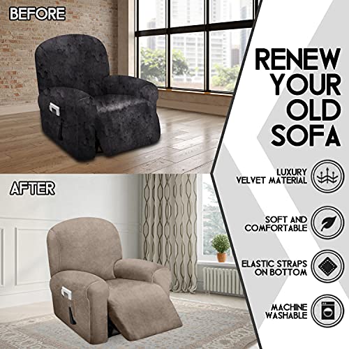Velvet 4-Piece Recliner Cover for Single Seat Recliners - Taupe