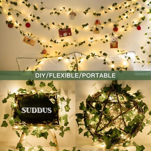 Suddus 33FT 100LED Ivy Vine Fairy Lights Battery Operated with Remote