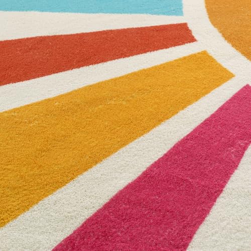 6 Ft Round Sunshine Area Rug, Washable Boho Kids Playroom Carpet
